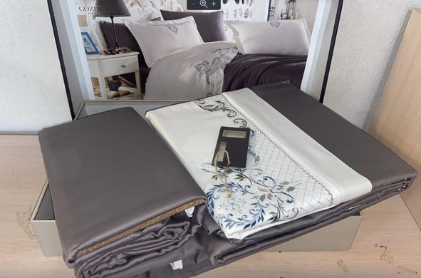 Постельное белье Dantela Vita Gozde grey семейное с вышивкой